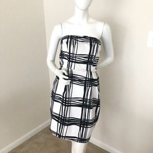 Express White Modern Line Strapless Dress